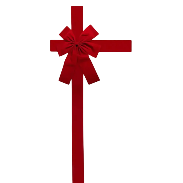 Χριστουγεννιάτικη κόκκινη οργανζέ κορδέλα 50 x 40 εκ. Κορδέλα 4,2 x 2 μ. Κρεμαστή διακόσμηση για πόρτες Έτοιμη κορδέλα από μη υφασμένο ύφασμα για γάμο και νέο έτος 1