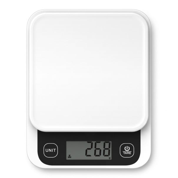 Chytrá kuchyňská váha s nutriční kalkulačkou přes aplikaci 5 kg / 0,1 g, digitální LCD displej, ABS, bílá, na potraviny, vaření a pečení 1