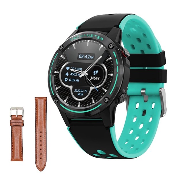 Chytré hodinky s GPS a vyměnitelným koženým páskem K1241 tyrkysová 1