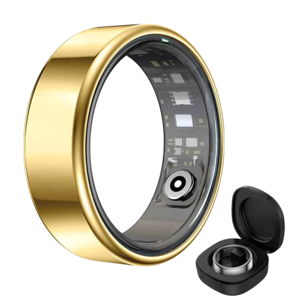 Chytrý prsten IP68 s Bluetooth Nabíjecí pouzdro Sledování spánku Kyslíku Tepu Kroků Titanová ocel Fitness prsten pro telefon zlatá 7