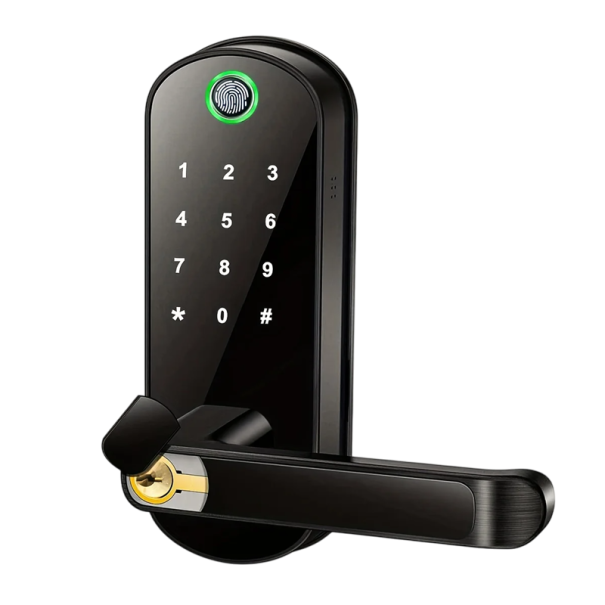 Chytrý zámok dverí WiFi IP67 Odtlačok prsta NFC Kód Karta Aplikácia Kľúč Bezkľúčový vstup Obojstranná kľučka Oceľové aj drevené dvere 33–50 mm čierna