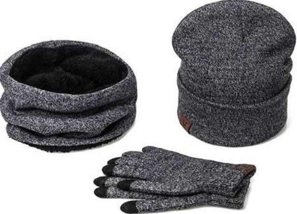 Čiapky, nákrčník a rukavice set sivá