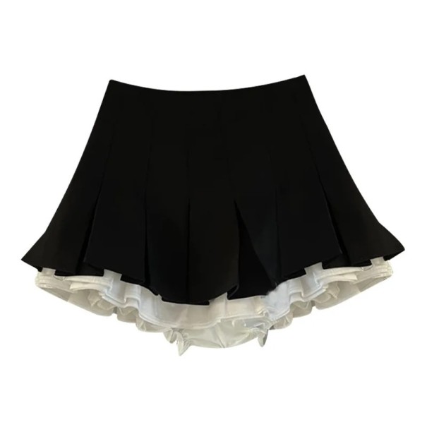 Čierna mini sukňa s volánikmi Skladaná krátka sukňa do A Elegantná áčková sukňa pre ženy Štýlová dámska móda Letné oblečenie XL