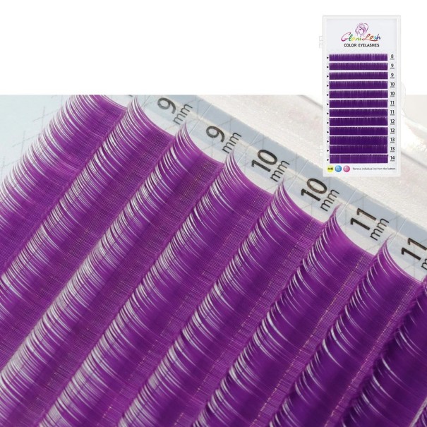 Cílios postiços coloridos D curvatura 8–14 mm espessura 0,07 mm Cílios de volume individuais para extensão de cílios profissional roxo