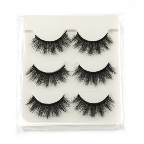 Cils artificiels en lot de 3 paires Cils autocollants 3D au look naturel Cils faux réutilisables avec bande complète 1