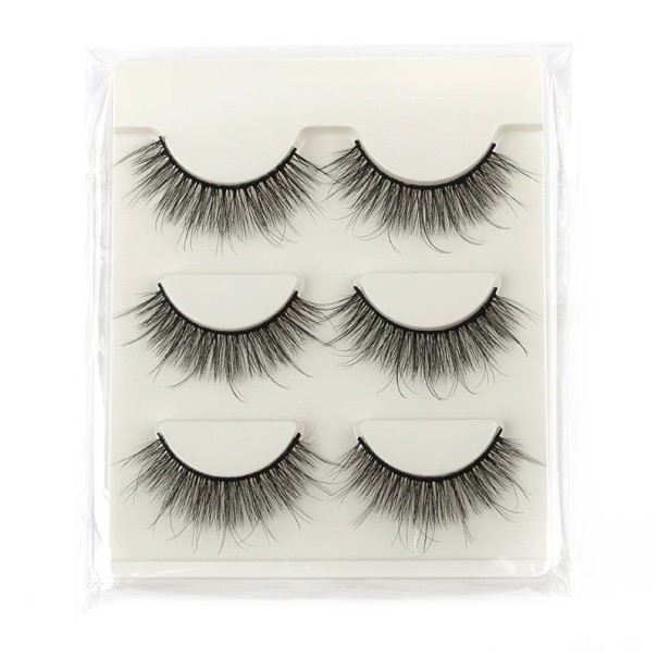 Cils artificiels en lot de 3 paires Cils autocollants 3D au look naturel Cils faux réutilisables avec bande complète 3