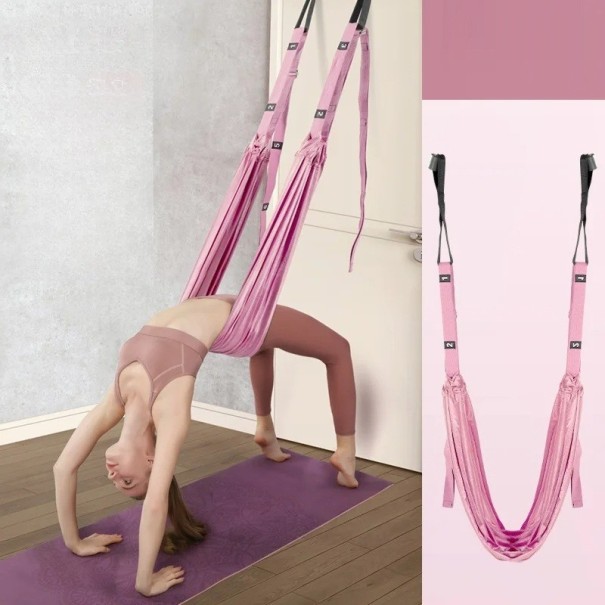 Cinghia sospesa regolabile per yoga aereo Allungamento delle gambe e corde Cinghia colorata per yoga, fitness e allenamento domestico rosa