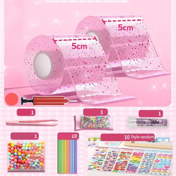 Cinta adhesiva de doble cara de nano-gel inflable DIY 2 unidades 1 m x 5 cm Cinta de colores estirable y resistente al agua con purpurina. rosa
