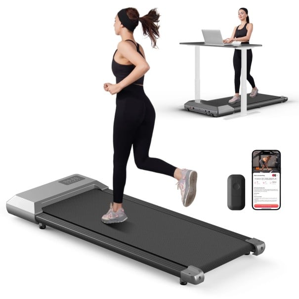 Cinta de correr con control remoto velocidad 4 km/h capacidad 113 kg aplicación inteligente entrenador AI para caminar en casa y oficina gris