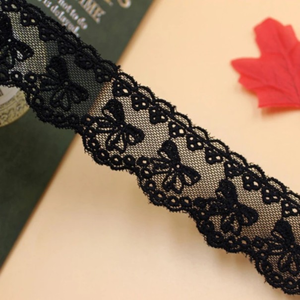 Cinta de encaje bordada 3,5 cm x 4,6 m Encaje de algodón con malla Cinta decorativa de encaje para coser prendas decorativas DIY negro