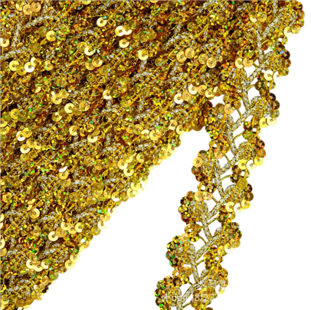 Cinta de encaje con lentejuelas 1 cm x 11 m Cinta decorativa de poliéster con lentejuelas para adornar vestidos, prendas, disfraces, textiles, accesorios de costura dorado