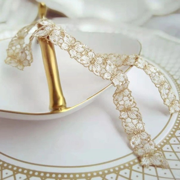 Cinta de encaje con mariposas 1,4 cm x 91 cm Cinta blanca con borde dorado Encaje decorativo Poliéster y algodón Cinta para bodas y envoltura de regalos 1