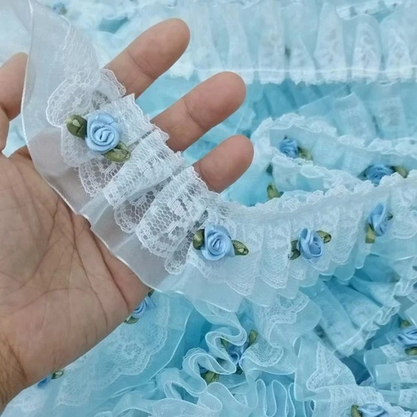 Cinta de encaje con rosas 90 cm Ancho 5 cm Encaje decorativo de poliéster para coser adornos de prendas decoración textil manualidades azul