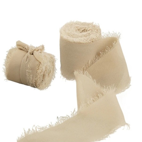 Cinta de gasa deshilachada de 4 cm x 5 m, cinta de boda para regalos, decoraciones vintage, cinta de tela fina hecha a mano, manualidades creativas beige