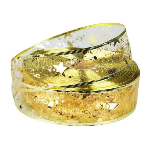 Cinta de organza navideña 2 uds. dorado