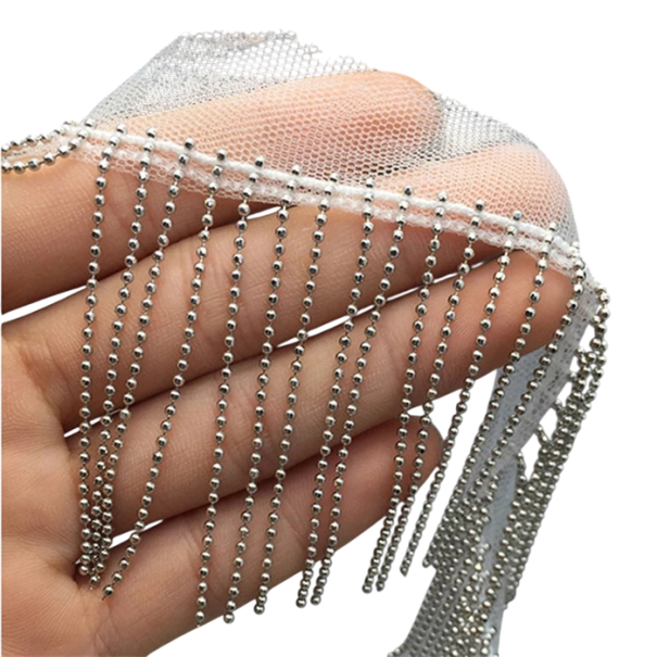 Cinta decorativa de encaje con cadenas de cuentas metálicas 6 cm x 91 cm Encaje de poliéster para coser adornos de prendas disfraces decoraciones 1