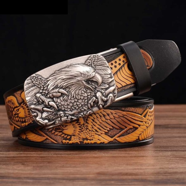 Cinto de couro masculino com águia L414 115 cm 3