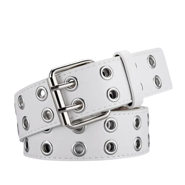 Cinto de PU com fivela de liga 110 x 3,8 cm Cinto de moda com furos duplos Acessório unissexo elegante e resistente para calças e vestidos branco
