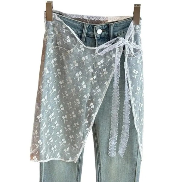 Cinto de Tule Branco com Renda 74 x 55 cm Saia Transparente com Flores Sobreposição Elegante sobre Calças Acessório Decorativo em Camadas 1