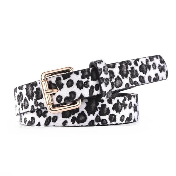 Cinto Feminino 100 x 2,3 cm em Pele PU com Estampa de Leopardo Padrão Animal Branco Acessório de Moda Feminina 1