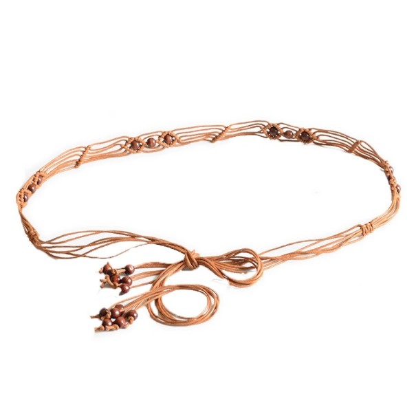 Cinto feminino com contas castanho claro
