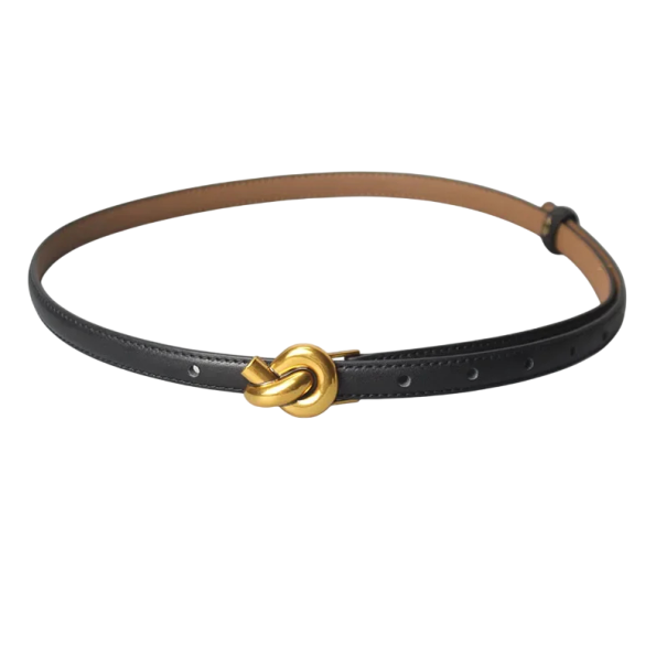 Cinto feminino em pele genuína com fivela metálica 105 x 2 cm Cinto de pele elegante para calças Acessório de pele estiloso para uso diário preto