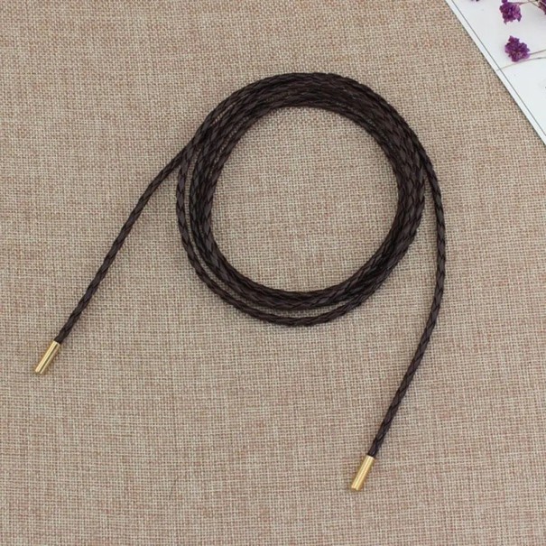 Cinto redondo de cordão para vestido em pele PU 150 x 0,5 cm Acessório de pele elegante para mulheres Cinto ajustável para amarrar na cintura Decoração castanho escuro