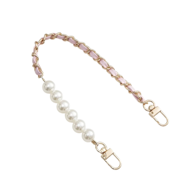 Cintura asimmetrica con perle per borsa 35 cm con catena intrecciata Chiusura a moschettone Manico decorativo Manico elegante rosa