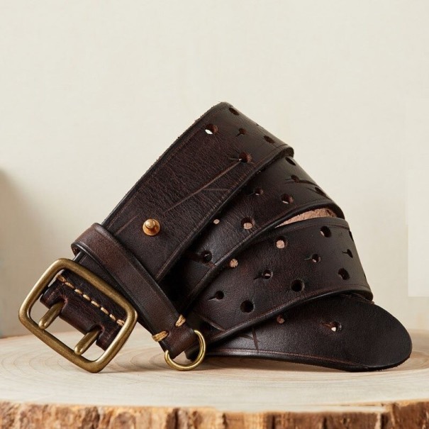 Cintura in pelle da uomo L380 marrone scuro 115 cm