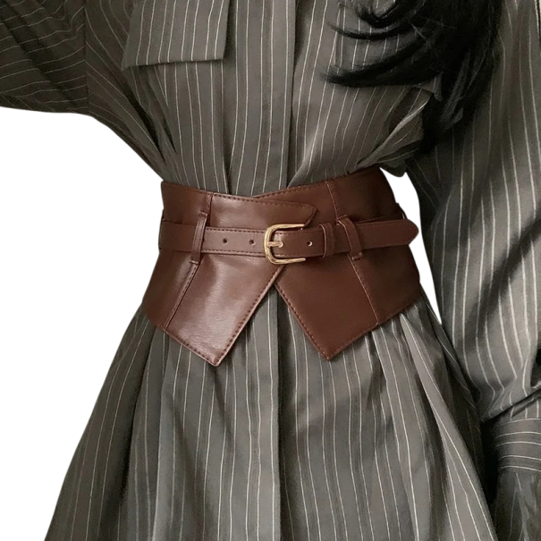 Cintura larga da donna in pelle PU Cintura corsetto elegante per abiti Modellamento della silhouette Accessorio stiloso per l'outfit femminile marrone