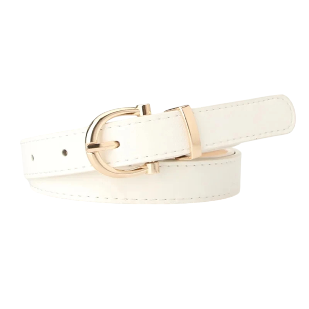 Cintura semplice in PU pelle 105 x 1,8 cm Cintura elegante da donna e da uomo con fibbia in metallo Cintura stretta universale per vestiti Pantaloni Gonne bianco