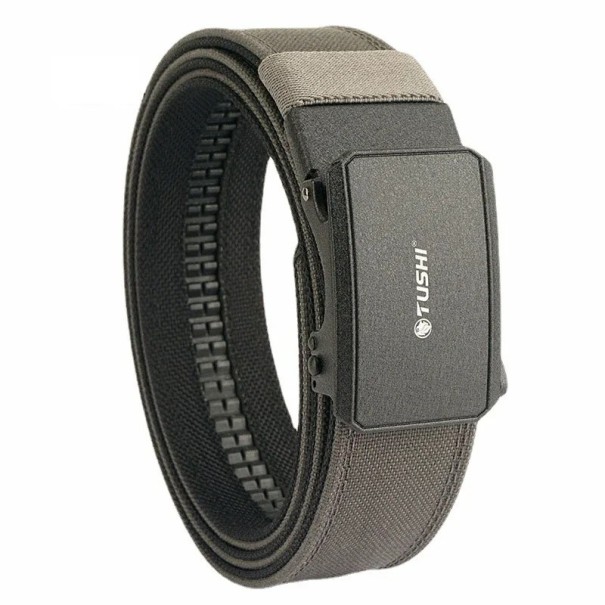 Cintura tattica a doppio strato 120 x 3,8 cm Cintura rinforzata per armi a sospensione Fibbia automatica in metallo Cintura militare regolabile per uomo grigio scuro