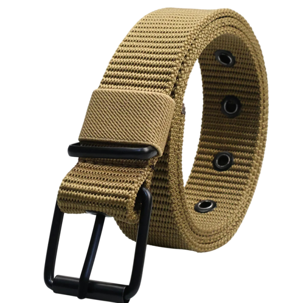 Cintura tessuta da uomo con fibbia in metallo Larghezza 3,5 cm Elegante cintura nera in materiale tessile Accessorio moda regolabile per uomini beige 110 cm