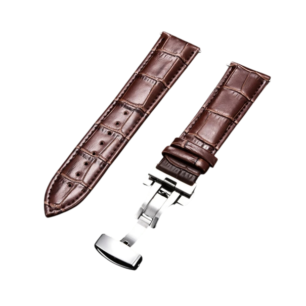 Cinturino in vera pelle da 18 mm in pelle di vitello Cinturino di ricambio marrone con fibbia a farfalla in acciaio inossidabile Set con attrezzo e barre a molla marrone