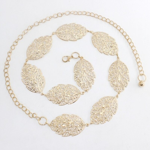 Cinturón de cadena para mujer con hojas dorado