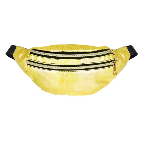 Cinturón de cintura para mujer de cuero PU con superficie metálica brillante Dos bolsillos con cremallera con tiradores dorados Correa negra 5