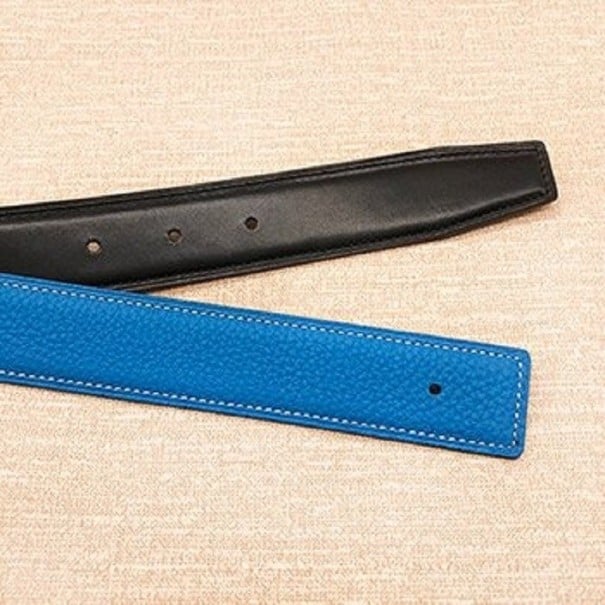 Cinturón de cuero sin hebilla azul 120 cm