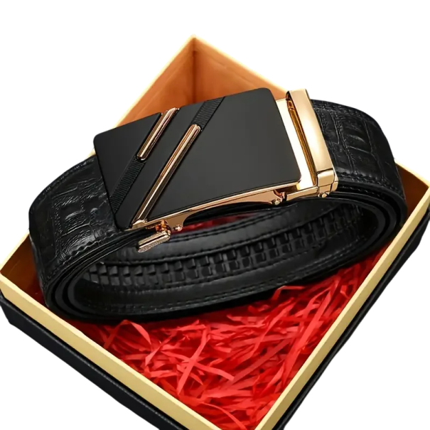 Cinturón de hombre fabricado en piel sintética 120 x 3,5 cm Elegante cinturón de pantalón con hebilla automática Accesorio elegante para hombre 1