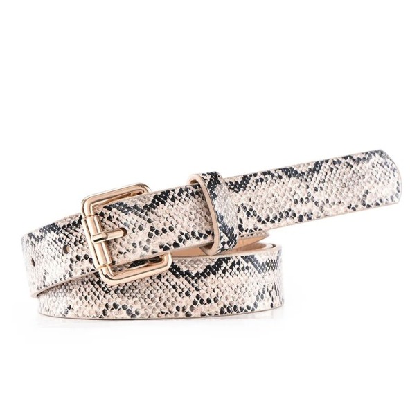 Cinturón de mujer con estampado de serpiente 100 x 2,3 cm Piel sintética Cinturón blanco con hebilla de aleación Accesorio elegante para vestidos y pantalones Conjunto de moda para mujer 1