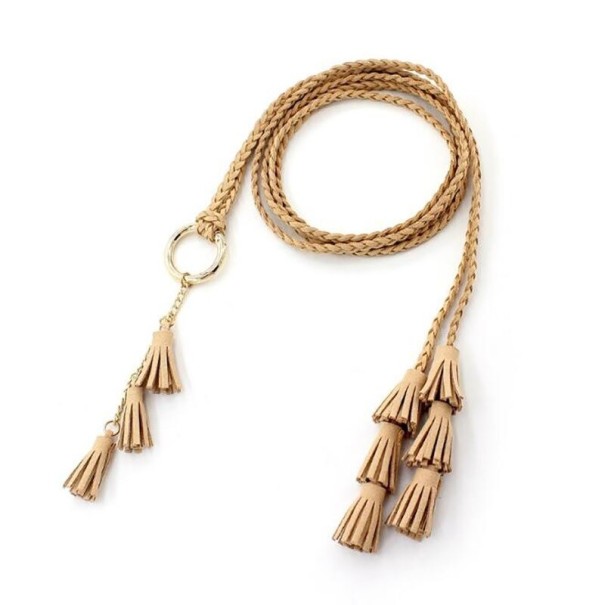 Cinturón de mujer con flecos beige