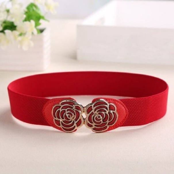 Cinturón de mujer con flores L189 rojo