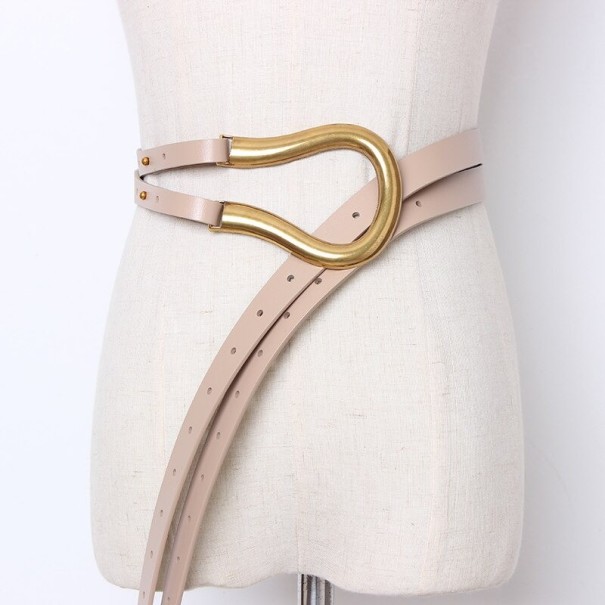 Cinturón de mujer con hebilla grande beige