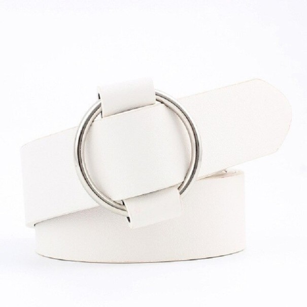 Cinturón de mujer con hebilla redonda L54 blanco