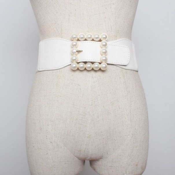 Cinturón de mujer con perlas L105 blanco