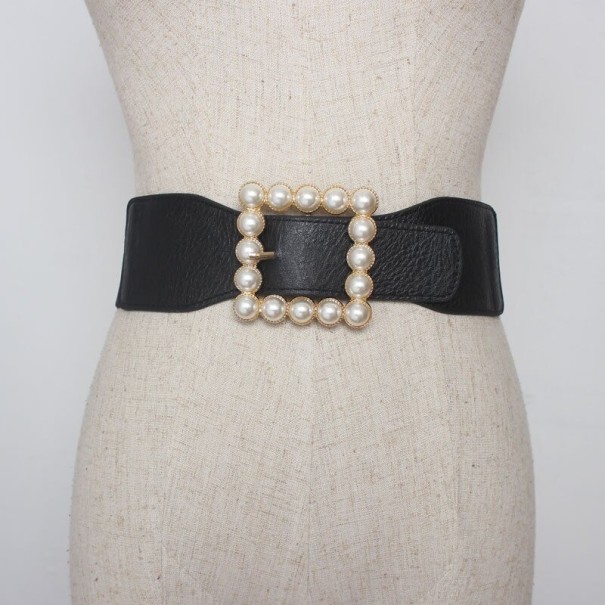 Cinturón de mujer con perlas L105 negro Cinturón de mujer con perlas L105 negro