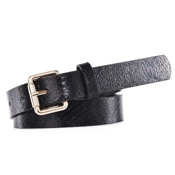 Cinturón de mujer negro 100 x 2,3 cm de piel sintética. Elegante cinturón con hebilla de aleación. Elegante complemento de moda para vestidos, pantalones y faldas. 1