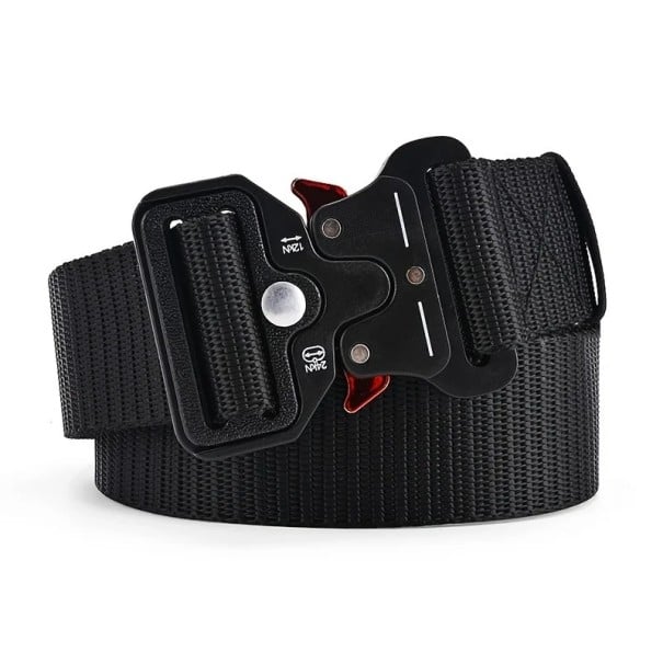 Cinturón de nailon para hombre 125 x 3,8 cm Cinturón táctico duradero con hebilla metálica de liberación rápida Cinturón ajustable para uniforme negro
