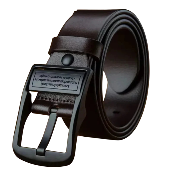 Cinturón de piel auténtica para hombre, ancho 3,8 cm. Elegante cinturón de piel con hebilla de aleación negra. Accesorio de moda para traje o jeans. marrón oscuro 110 cm