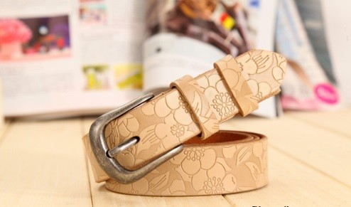 Cinturón de piel elegante J3079 beige 90 cm