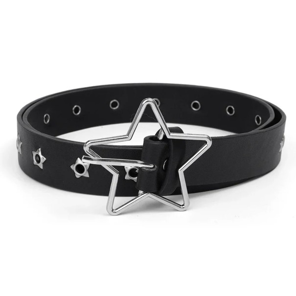 Cinturón de piel negra remachada 103 x 2,8 cm con hebilla metálica en forma de estrella Elegante accesorio rockero Cinturón de moda con detalles metálicos 1